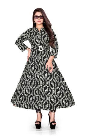 Printed Midi Dress with Belt For Girls