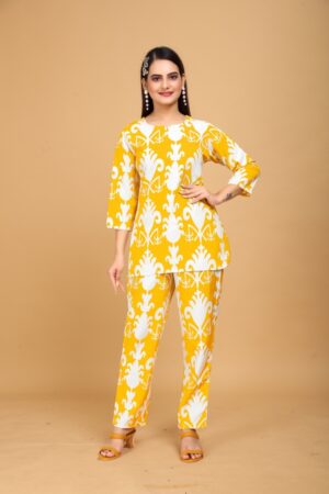 Yellow Floral Co-ord Set with Straight Pants