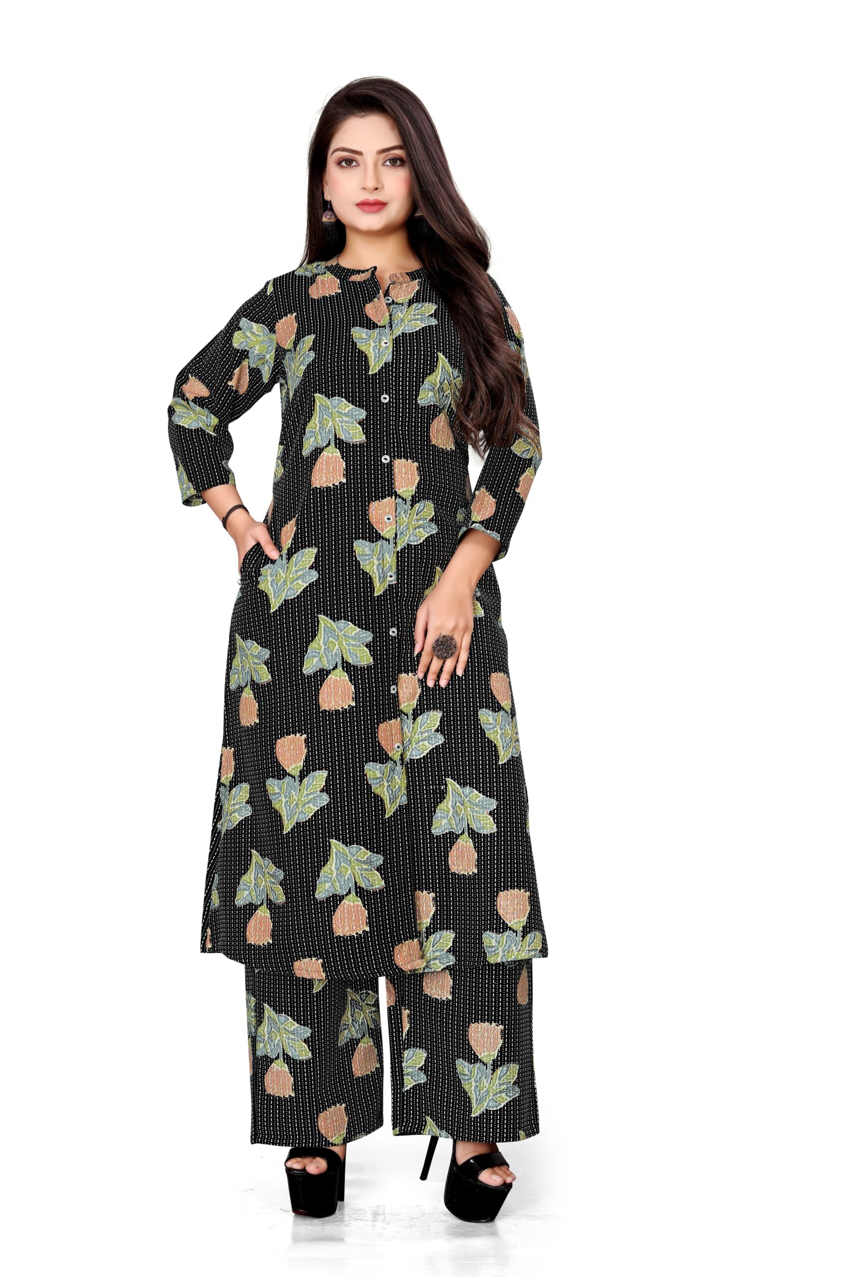 Floral Black Kurta Set for women